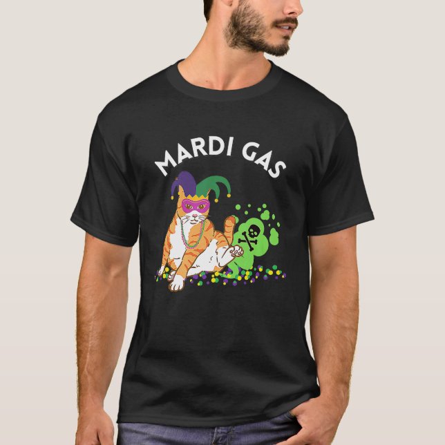 Mardi Gras Meme Mardi Gras Cat With Beads and Cat  T-Shirt (Front)