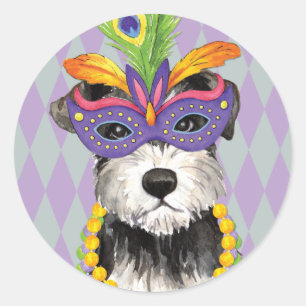 Mardi Gras Mini Schnauzer Classic Round Sticker