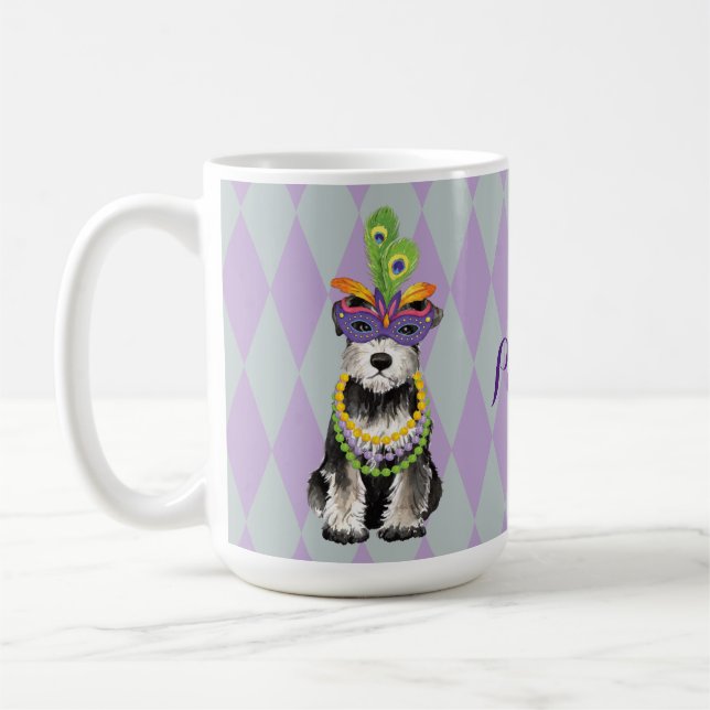 Mardi Gras Mini Schnauzer Coffee Mug (Left)