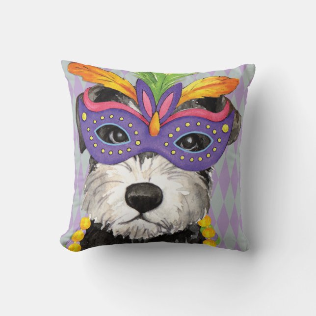 Mardi Gras Mini Schnauzer Cushion (Front)