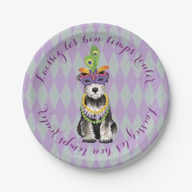 Mardi Gras Mini Schnauzer Paper Plate (Front)