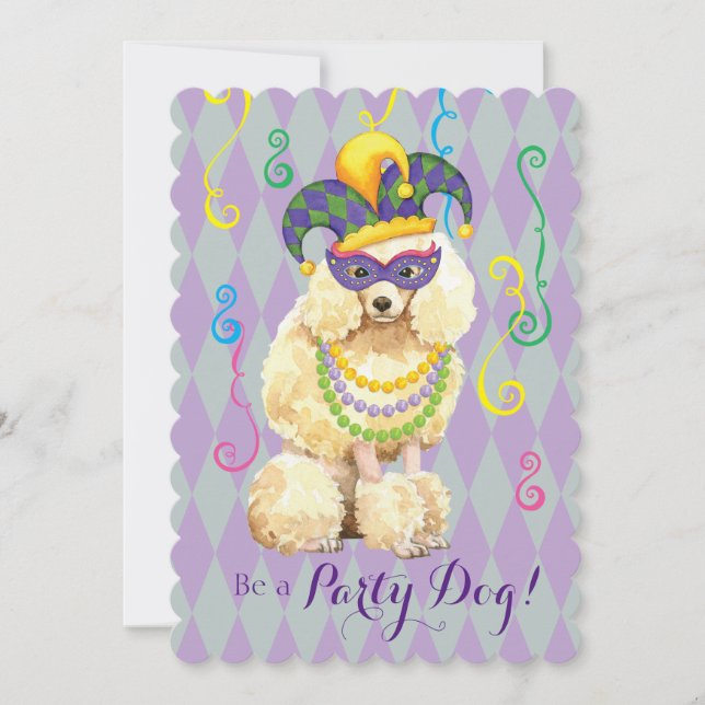 Mardi Gras Miniature Poodle Invitation (Front)