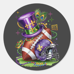 Mardi Gras Mix American football Costume Festive Classic Round Sticker