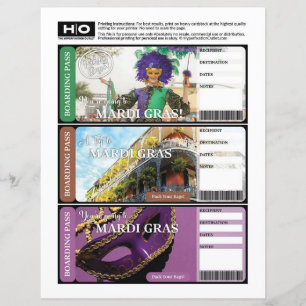 Mardi Gras Mock Ticket for Travel and Events
