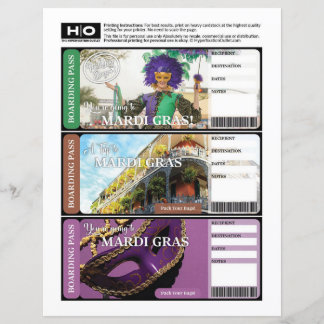 Mardi Gras Mock Ticket for Travel and Events