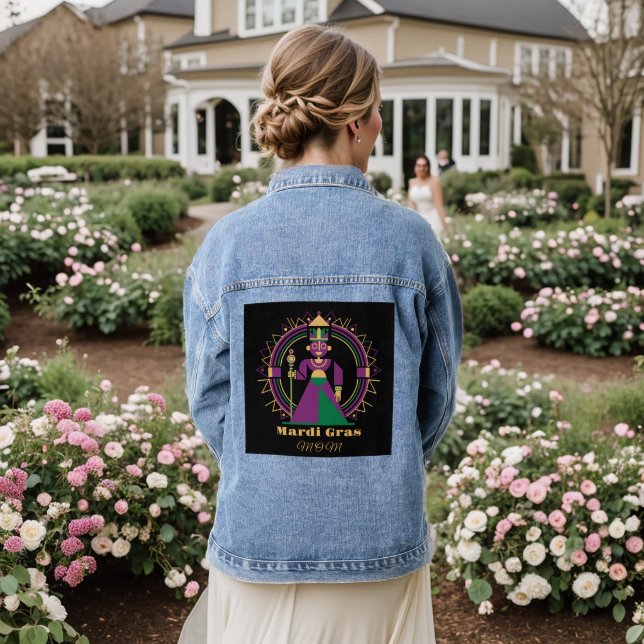 Mardi Gras Mom 2026 Queen Denim Jacket (Wedding Back)
