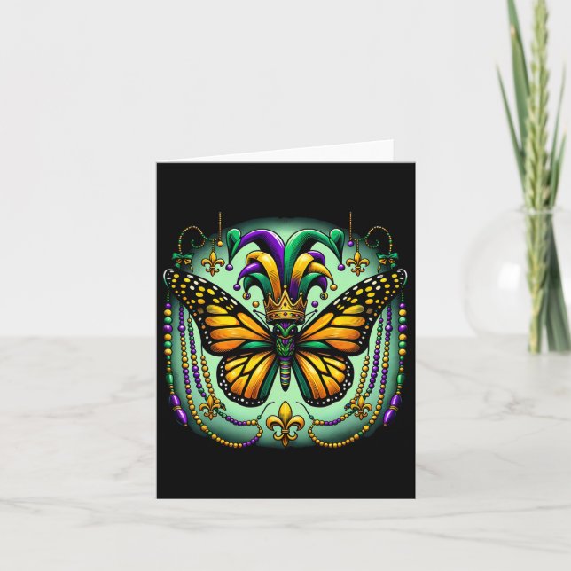 Mardi Gras Monarch Butterfly Jester  Card (Front)
