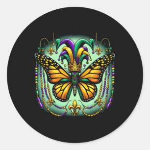 Mardi Gras Monarch Butterfly Jester Classic Round Sticker