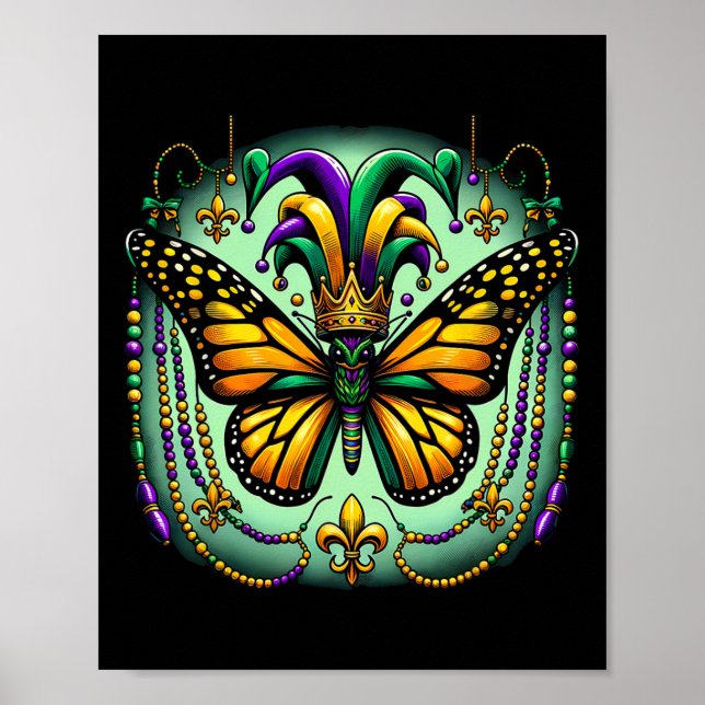 Mardi Gras Monarch Butterfly Jester  Poster (Front)