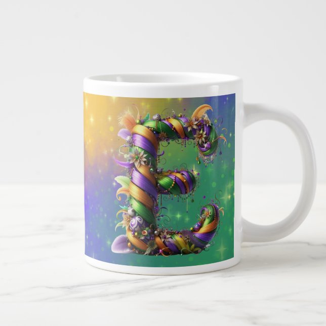 Mardi Gras Monogram Initial E Large Coffee Mug (Right)