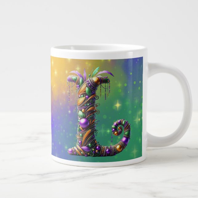 Mardi Gras Monogram Initial L Large Coffee Mug (Right)