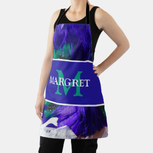 Mardi Gras monogram initial on purple fat Tuesday Apron