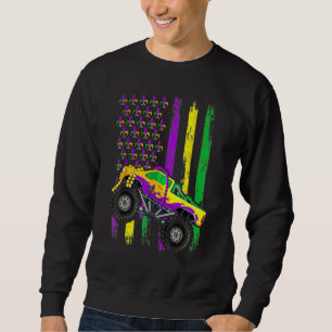 Mardi Gras Monster Truck Beads American Flag Kids  Sweatshirt
