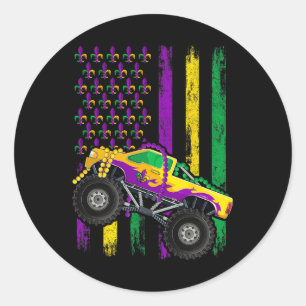 Mardi Gras Monster Truck Beads Flag Shirt  Classic Round Sticker