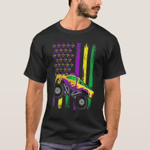 Mardi Gras Monster Truck Beads Flag Shirt, Kids Bo T-Shirt