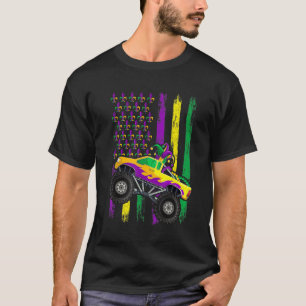 Mardi Gras Monster Truck Jester Beads Flag Kids B T-Shirt