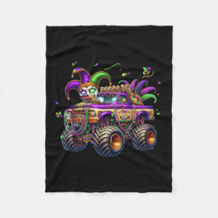 Mardi Gras Monster Truck Kids Toddlers New Orleans Fleece Blanket