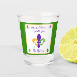 Mardi Gras NAME Green Gold Purple Fleur de Lis Shot Glass