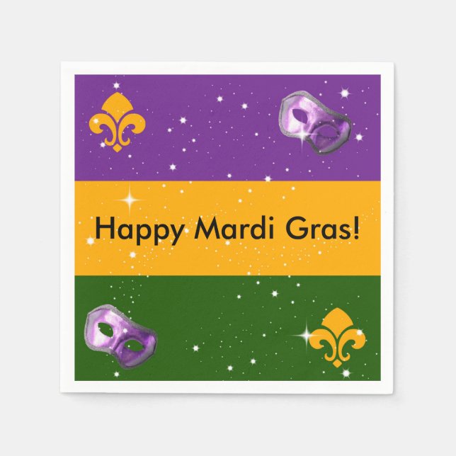 Mardi Gras napkins with mask and fleur de lis (Front)
