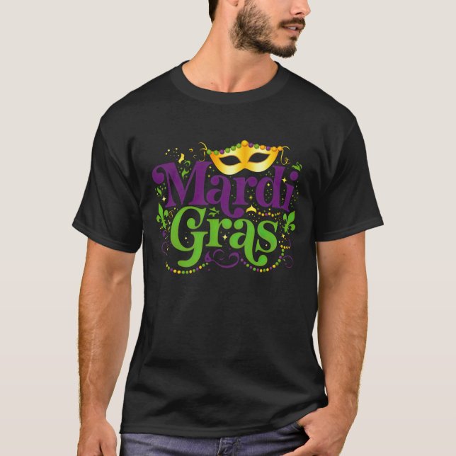 Mardi Gras New Orleans Festivities Glittering Gold T-Shirt (Front)