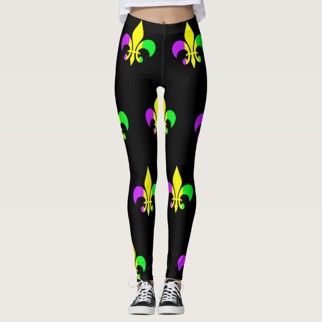 Mardi Gras New Orleans Fleur-de-Lis Leggings (Front)