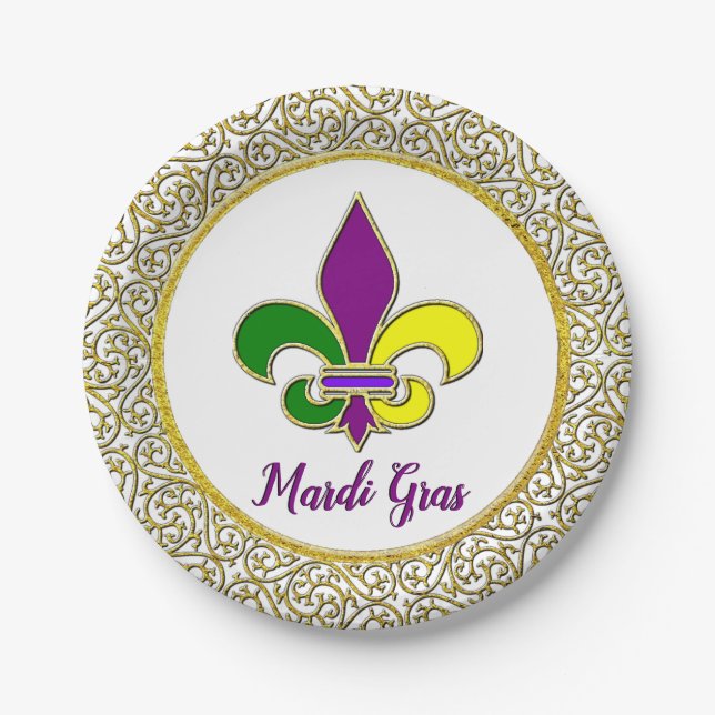 Mardi Gras New Orleans Fleur-de-lis Paper Plate (Front)