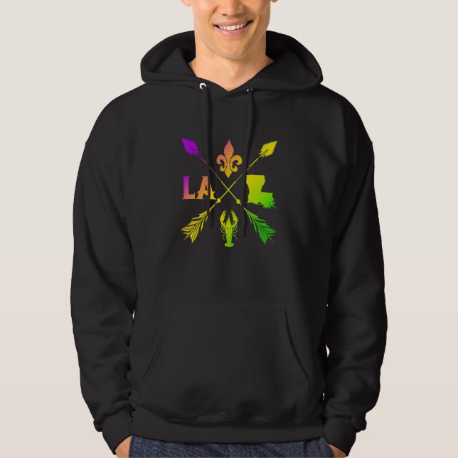 Mardi Gras New Orleans Louisiana Map Crawfish Fleu Hoodie (Front)