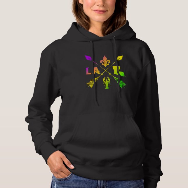 Mardi Gras New Orleans Louisiana Map Crawfish Fleu Hoodie (Front)