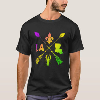 Mardi Gras New Orleans Louisiana Map Crawfish Fleu T-Shirt