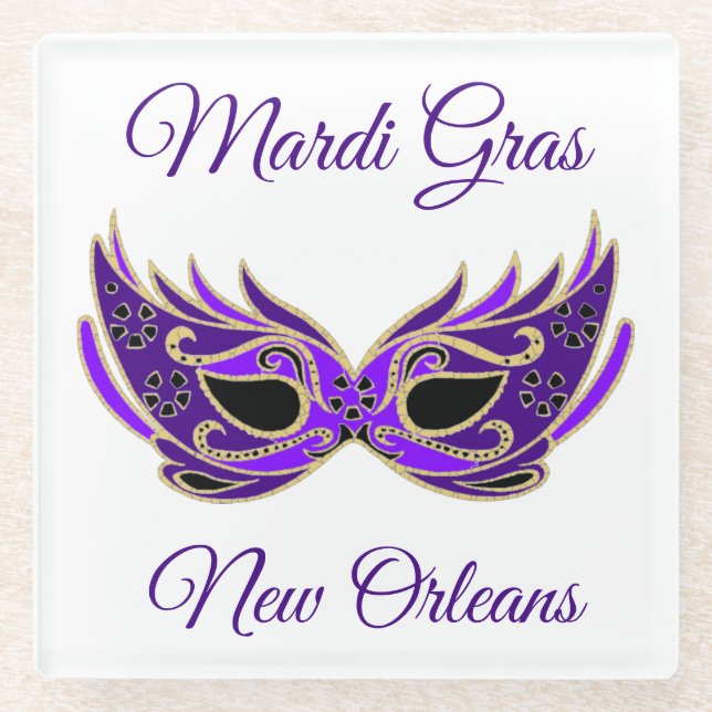 Mardi Gras New Orleans Mask Glass Coaster (Front)