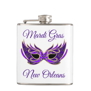 Mardi Gras New Orleans Mask Hip Flask