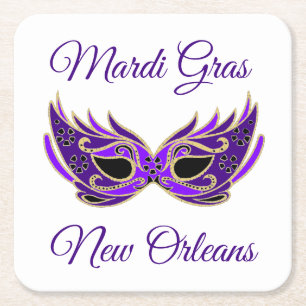 Mardi Gras New Orleans Mask Square Paper Coaster