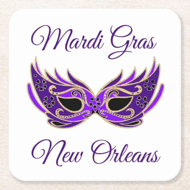 Mardi Gras New Orleans Mask Square Paper Coaster (Front)