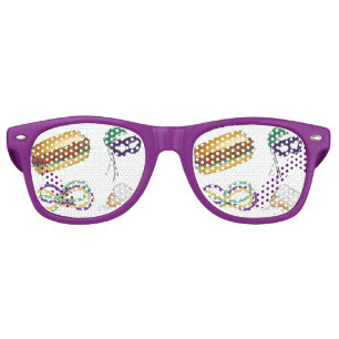 Mardi Gras NOLA New Orleans Beads Beignet Po'boy Retro Sunglasses