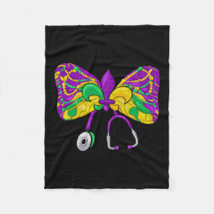 Mardi Gras Nurse Nursing Carnival Parade Coquette  Fleece Blanket