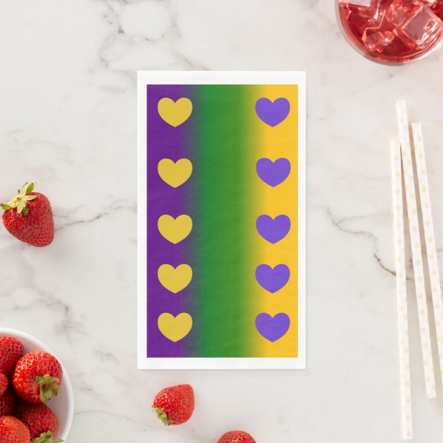 Mardi Gras Ombre with Hearts Napkin (Insitu)