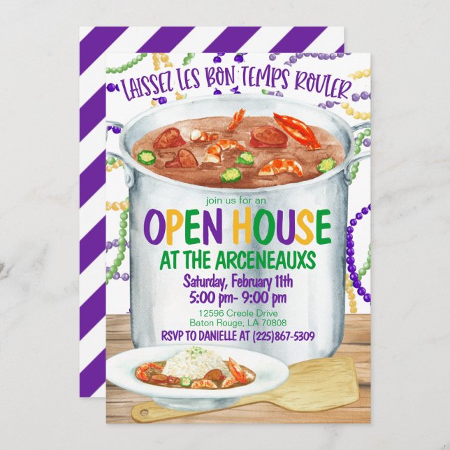 Mardi Gras Open House Invitation (Front/Back)