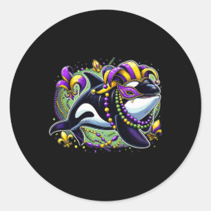 Mardi Gras Orca Whale  Classic Round Sticker