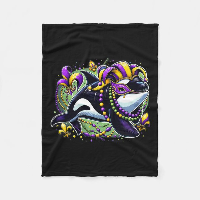 Mardi Gras Orca Whale  Fleece Blanket (Front)