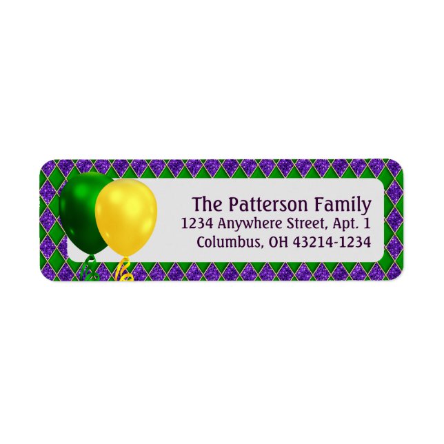 Mardi Gras Party Balloons and Argyle Pattern (Front)