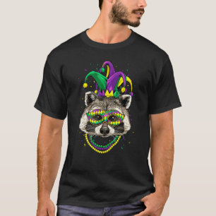 Mardi Gras Party Carnival Jester Raccoon Trash Pan T-Shirt