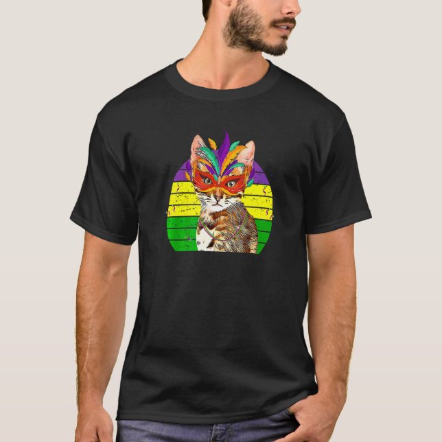 Mardi Gras Party Cat Mask Beads  2 T-Shirt (Front)