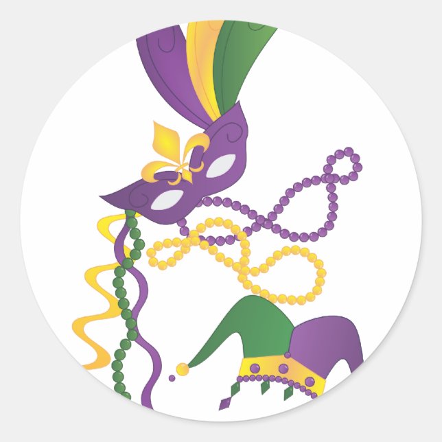 Mardi Gras Party Classic Round Sticker (Front)