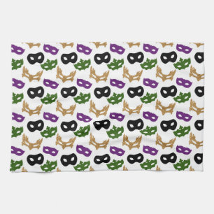 Mardi Gras Party Colourful Carnival Masks NOLA Tea Towel