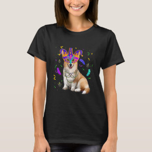 Mardi Gras Party Cute Corgi Dog Lover Jester Mask T-Shirt