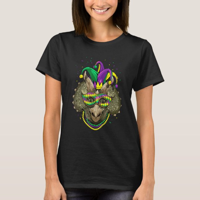 Mardi Gras Party Dinosaur Triceratops Carnival Jes T-Shirt (Front)