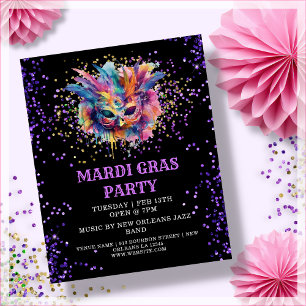 Mardi Gras Party Glitter Event Budget Invitation