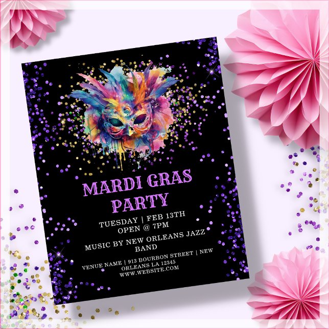 Mardi Gras Party Glitter Event Budget Invitation (Creator Uploaded)