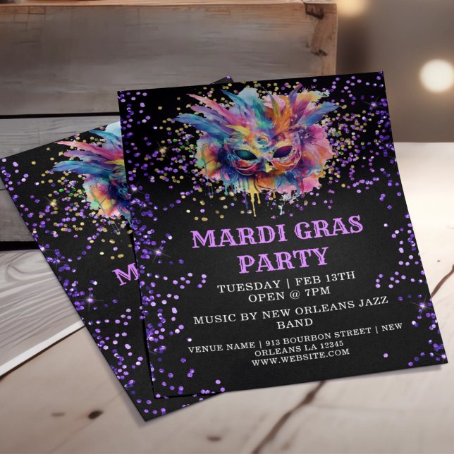 Mardi Gras Party Glitter Event Flyer (Creator Uploaded)