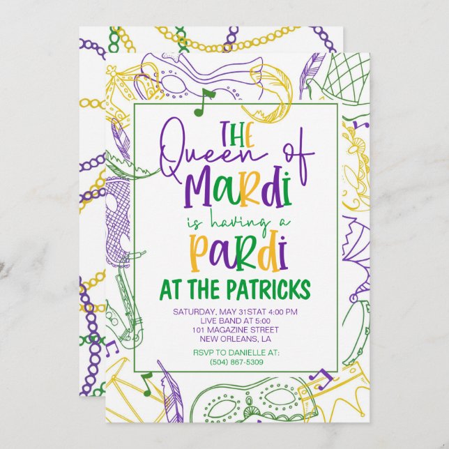 Mardi Gras Party Invitation (Front/Back)
